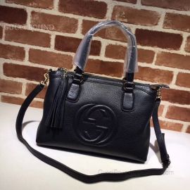 Gucci Interlocking G Leather Hand Bag Black 308362