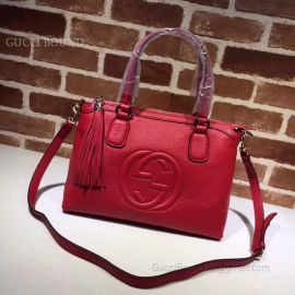 Gucci Interlocking G Leather Hand Bag Red 308362