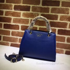 Gucci Bamboo Shopper Medium Women Leather Handbag Dark Blue 336032
