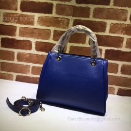 Gucci Bamboo Shopper Medium Women Leather Handbag Dark Blue 336032