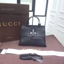 Gucci Bamboo Daily Leather Top Handle Bag Black 370831