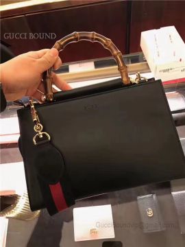 Gucci Nymphea Leather Small Bamboo Top Handle Bag Wine 459076