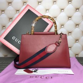 Gucci Nymphea Leather Small Bamboo Top Handle Bag Dark Red 459076