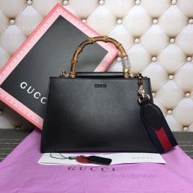 Gucci Nymphea Leather Small Bamboo Top Handle Bag Black 459076