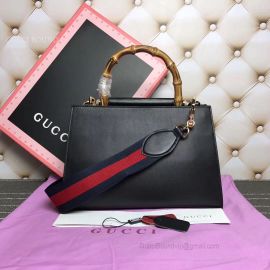 Gucci Nymphea Leather Small Bamboo Top Handle Bag Black 459076