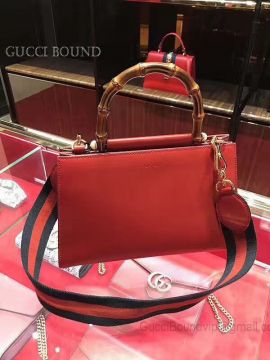 Gucci Nymphea Leather Small Bamboo Top Handle Bag Bright Red 459076