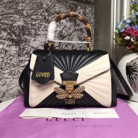 Gucci Queen Margaret Medium Top Handle Bag Black And White 476531