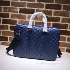 Gucci Signature Leather Briefcase Dark Blue 451169