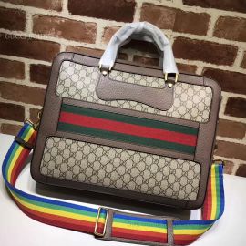 Gucci GG Supreme Briefcase With Web Light Brown 484663