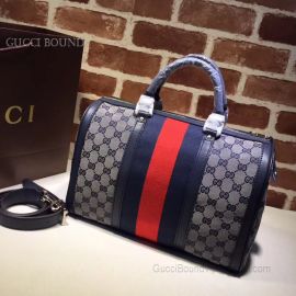 Gucci Vintage Web Original GG Boston Bag Dark Blue And Red 247205