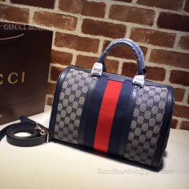 Gucci Vintage Web Original GG Boston Bag Dark Blue And Red 247205