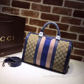 Gucci Vintage Web Original GG Boston Bag Dark Blue And Pink 247205