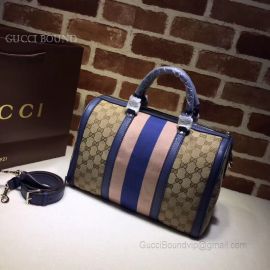 Gucci Vintage Web Original GG Boston Bag Dark Blue And Pink 247205