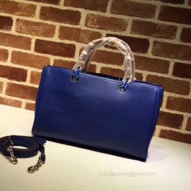 Gucci Bamboo Shopper Calf Leather Tote Bag Dark Blue 323660