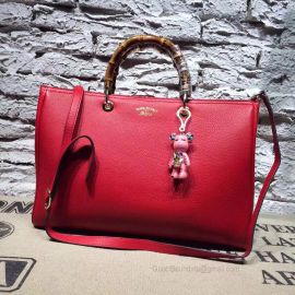 Gucci Large Bamboo Shopper Leather Tote Bag Red 323658