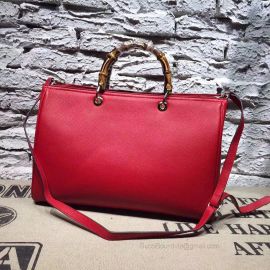 Gucci Large Bamboo Shopper Leather Tote Bag Red 323658