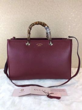 Gucci Large Bamboo Shopper Leather Tote Bag Wine 323658