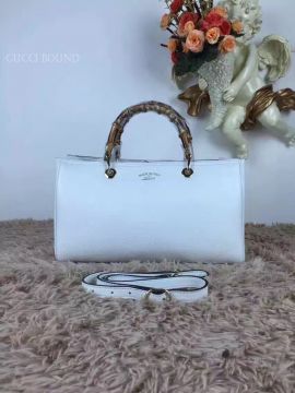 Gucci Large Bamboo Shopper Leather Tote Bag White 323658