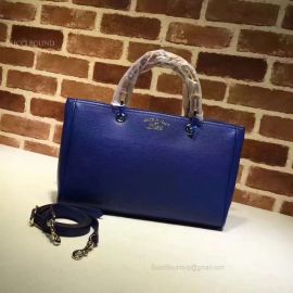Gucci Large Bamboo Shopper Leather Tote Bag Dark Blue 323658