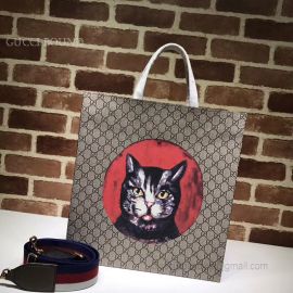 Gucci Pattern Print Soft GG Supreme Tote Red Cat 450950