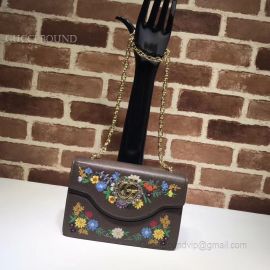 Gucci Embroidered Small Shoulder Bag Brown 499617