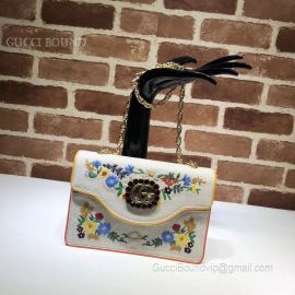 Gucci Embroidered Small Shoulder Bag White 499617