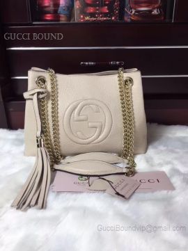 Gucci Soho Tassels 2Way Chain Strap Leather Shoulder Bag White 387043