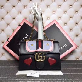 Gucci Women GG Marmont Original Leather Heart Chains Bag Black 431382