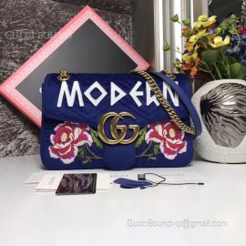 Gucci GG Marmont Embroidered Velvet Bag Dark Blue 443496