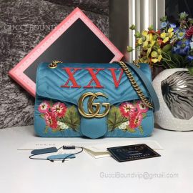 Gucci GG Marmont Embroidered Velvet Bag Cyan 443496