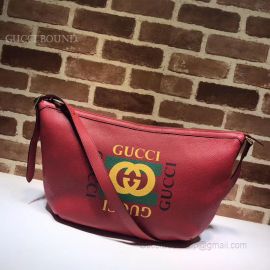 Gucci Print Half-Moon Hobo Bag Red 523588