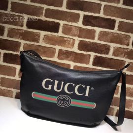 Gucci Print Half-Moon Hobo Bag Black 523588