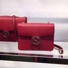 Gucci Women Leather Interlocking GG Crossbody Purse Handbag Red 510304