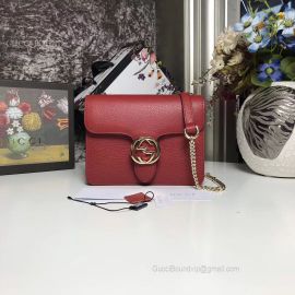 Gucci Women Leather Interlocking GG Crossbody Purse Handbag Dark Red 510304