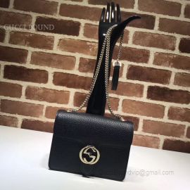 Gucci Women Leather Interlocking GG Crossbody Purse Black Handbag 510304