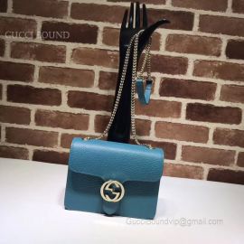 Gucci Women Leather Interlocking GG Crossbody Purse Handbag Blue 510304