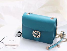 Gucci Women Leather Interlocking GG Crossbody Purse Blue Handbag 510304