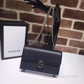 Gucci Women Leather Interlocking GG Crossbody Chain Wallet Black 510314