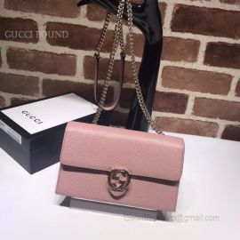 Gucci Women Leather Interlocking GG Crossbody Chain Wallet Pink 510314