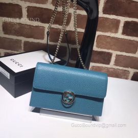 Gucci Women Leather Interlocking GG Crossbody Chain Wallet Blue 510314