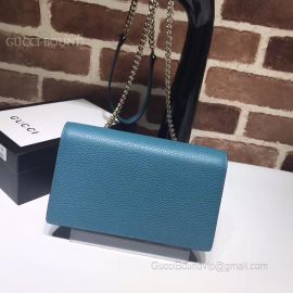 Gucci Women Leather Interlocking GG Crossbody Chain Wallet Blue 510314