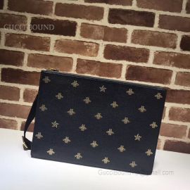 Gucci Bee Star Leather Messenger Black 450976