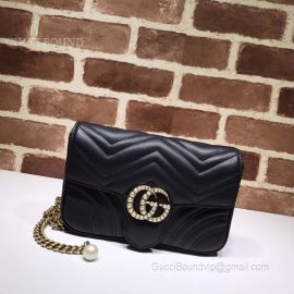 Gucci GG Marmont Chain Belt Bag With Pearls Black 476809