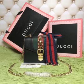 Gucci Sylvie Leather Mini Chain Bag Black 431666