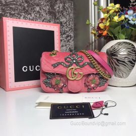 Gucci GG Marmont Embroidered Velvet Mini Bag Pink 446744