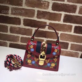 Gucci Sylvie Embroidered Mini Bag Wine 470270