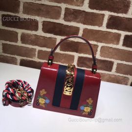 Gucci Sylvie Embroidered Mini Bag Wine 470270