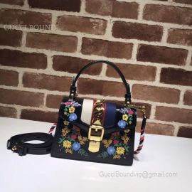 Gucci Sylvie Embroidered Mini Bag Black 470270