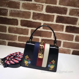 Gucci Sylvie Embroidered Mini Bag Black 470270