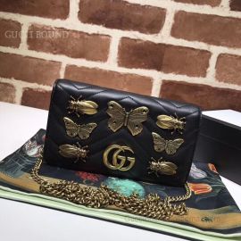 Gucci GG Marmont Matelasse Leather Bee Butterfly Mini Bag Black 488426